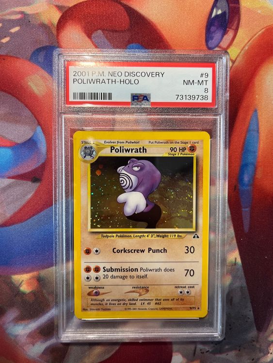 Pokemon Poliwrath Holo Neo Discovery 2001 WotC PSA 8 NM Mint