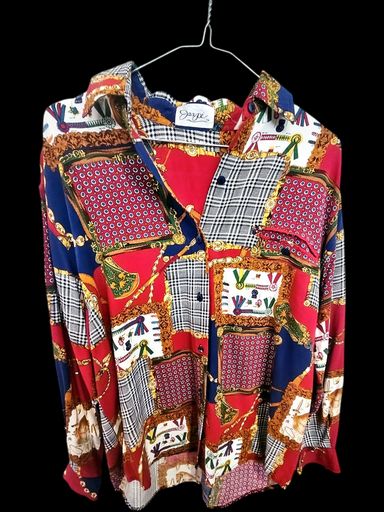 Chemisiers: Jaspé Vintage Patchwork-Print Button-Down-Hemd – D'occasion à Zug par vinokilo 1