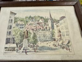 Theo Glinz Litho coloriert 30x 20 cm signiert St. Gallen