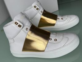 JIMMY CHOO Archie ATC Gold Strap Weiss Leder Hi Sneakers 41