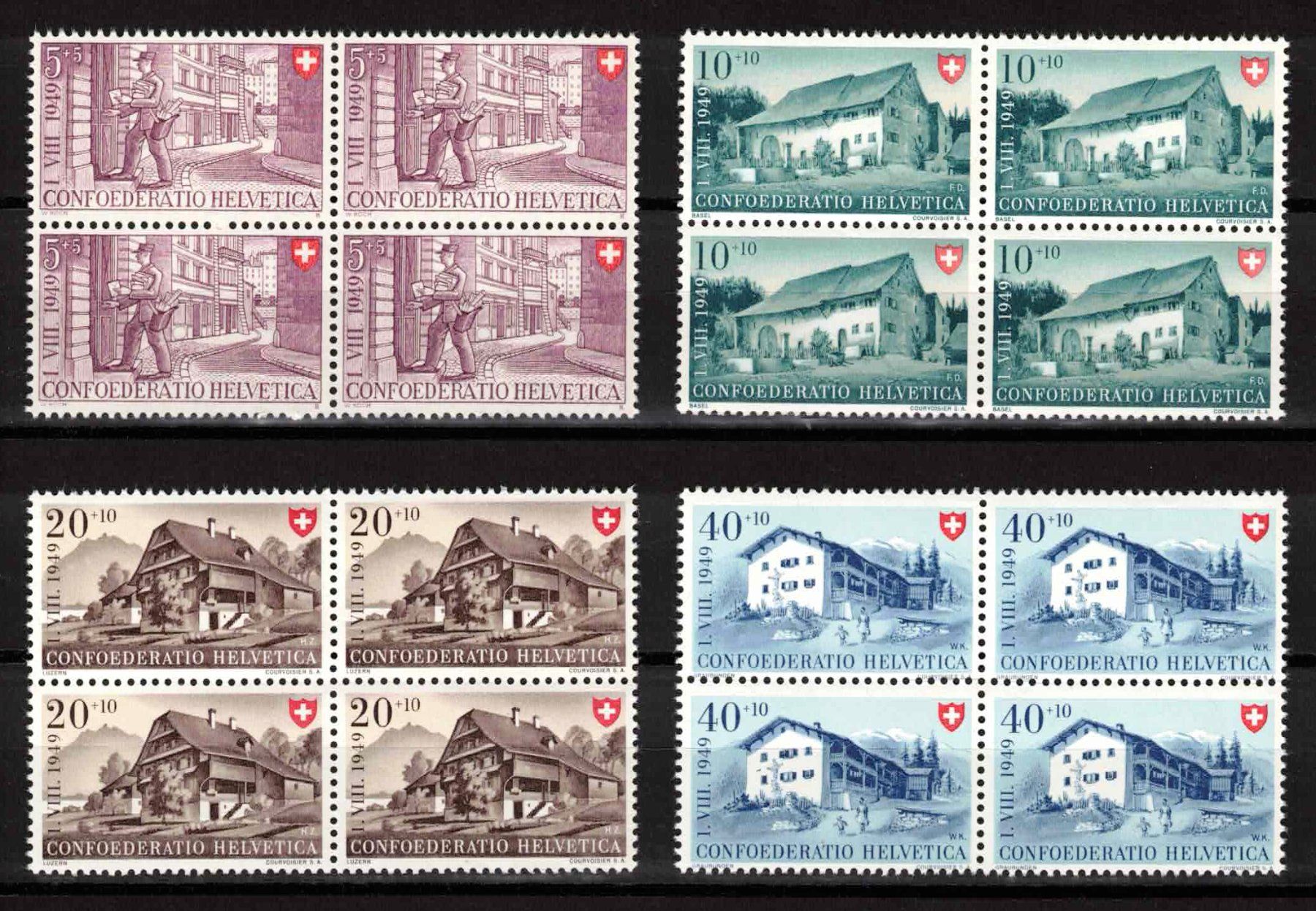 Tutti i francobolli: Pro Patria 1949 Serie im 4er-Block ** postfrisch – Nuovo (secondo la descrizione) da Nuglar venduto da Stamp88