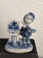 Delfter Blau Stil Porzellanfigur Kleiner Maler mit Windmühle