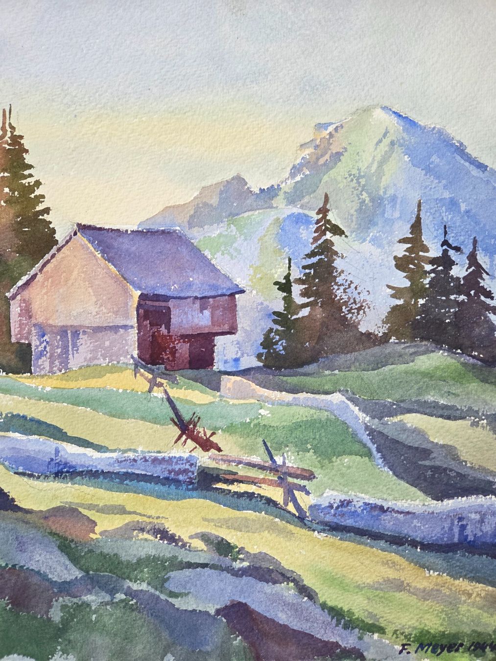 Gemälde: Aquarell Ferdinand Meyer-Streiff Amden SG 1944 – Gebraucht aus Rheinfelden von Badelus