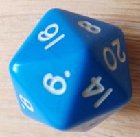 Würfel 20er Flächen blau mit weisser Schrift ca. 2x2cm