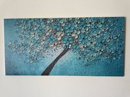 Grand tableau arbre bleu turquoise  117 × 57 cm