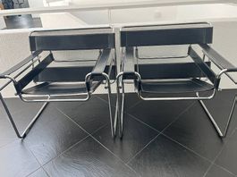 4 x Wassily Chair Design Marcel Breuer, Leer,Chroom,schwarz