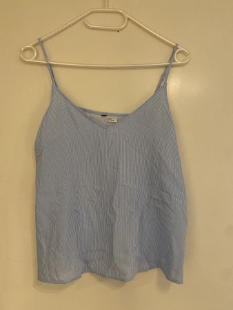Spaghetti-Träger Top, Grösse 36, hellblau-weiss gestreift