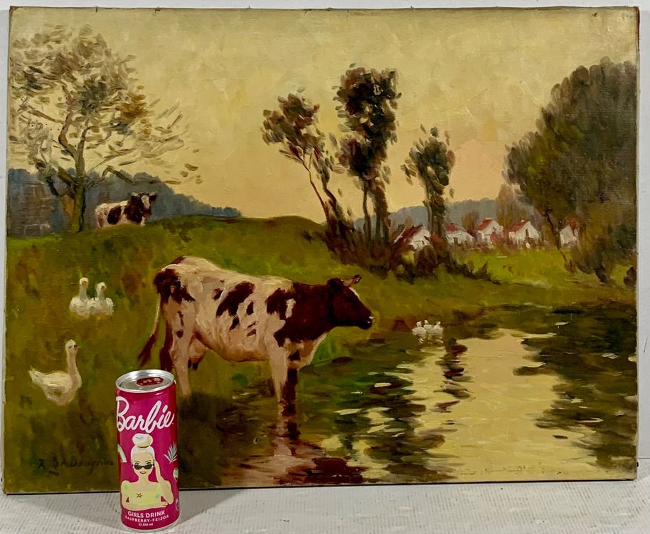 René de Baugnis (18691962) Gemälde Kühe & Enten am Teich Kaufen auf