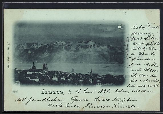 Ansichtskarten: Mondschein-AK Lausanne, Teilansicht mit  – Gebraucht aus Berlin von bartko-reher