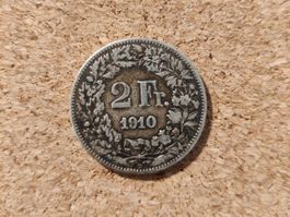 Zwei Franken Silber Münze 1910