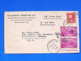1937 USA - BRIEF SAVANNAH - Shipping via "Queen Mary"