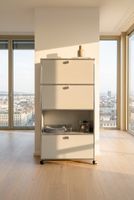 USM Haller Regal 1x4, Lichtgrau, 2 Klapptüren, 1 Ausziehtüre