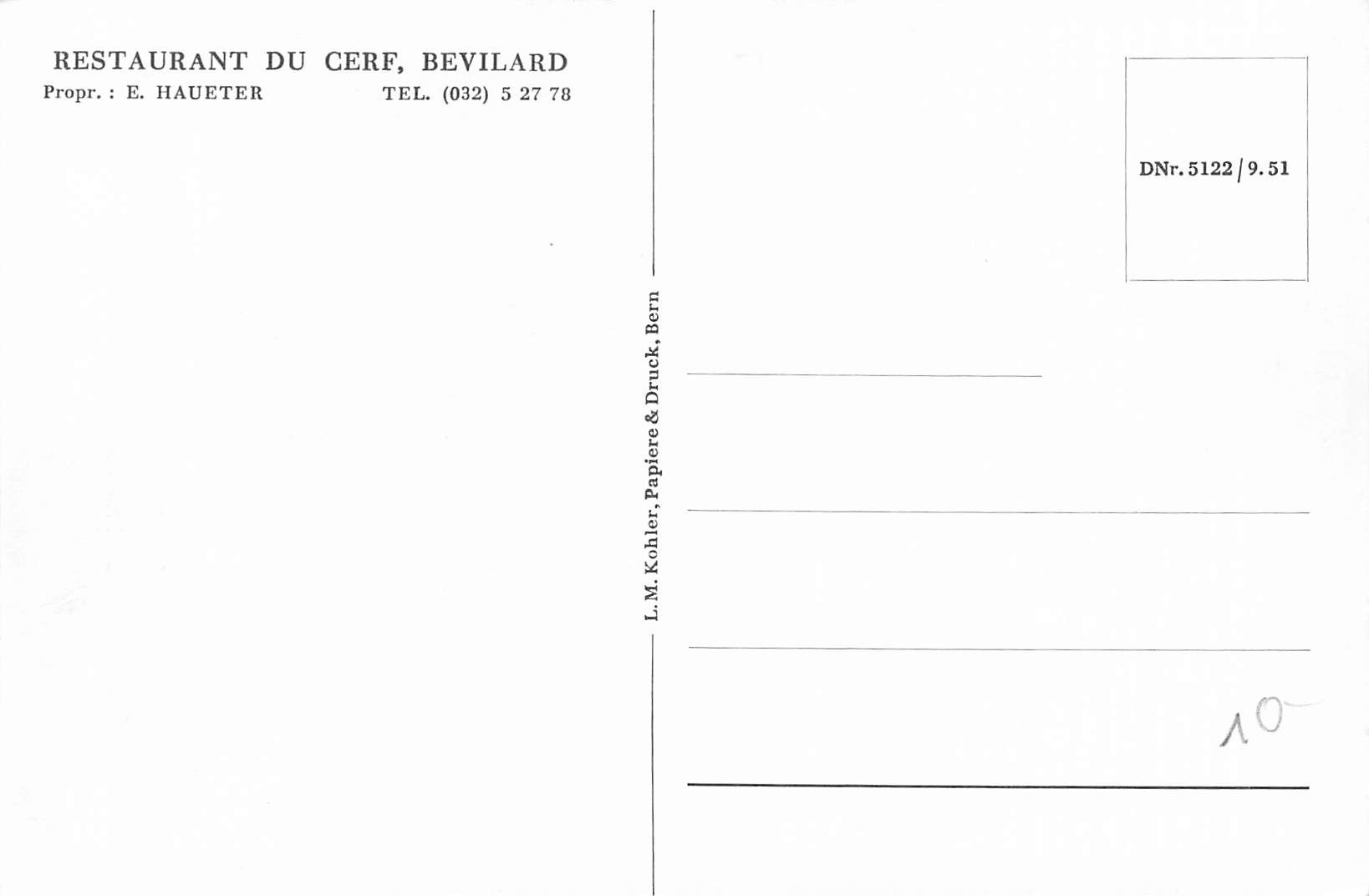 Ansichtskarten: Restaurant du cerf. bevilard – Gebraucht aus Biasca von Blenio71 1