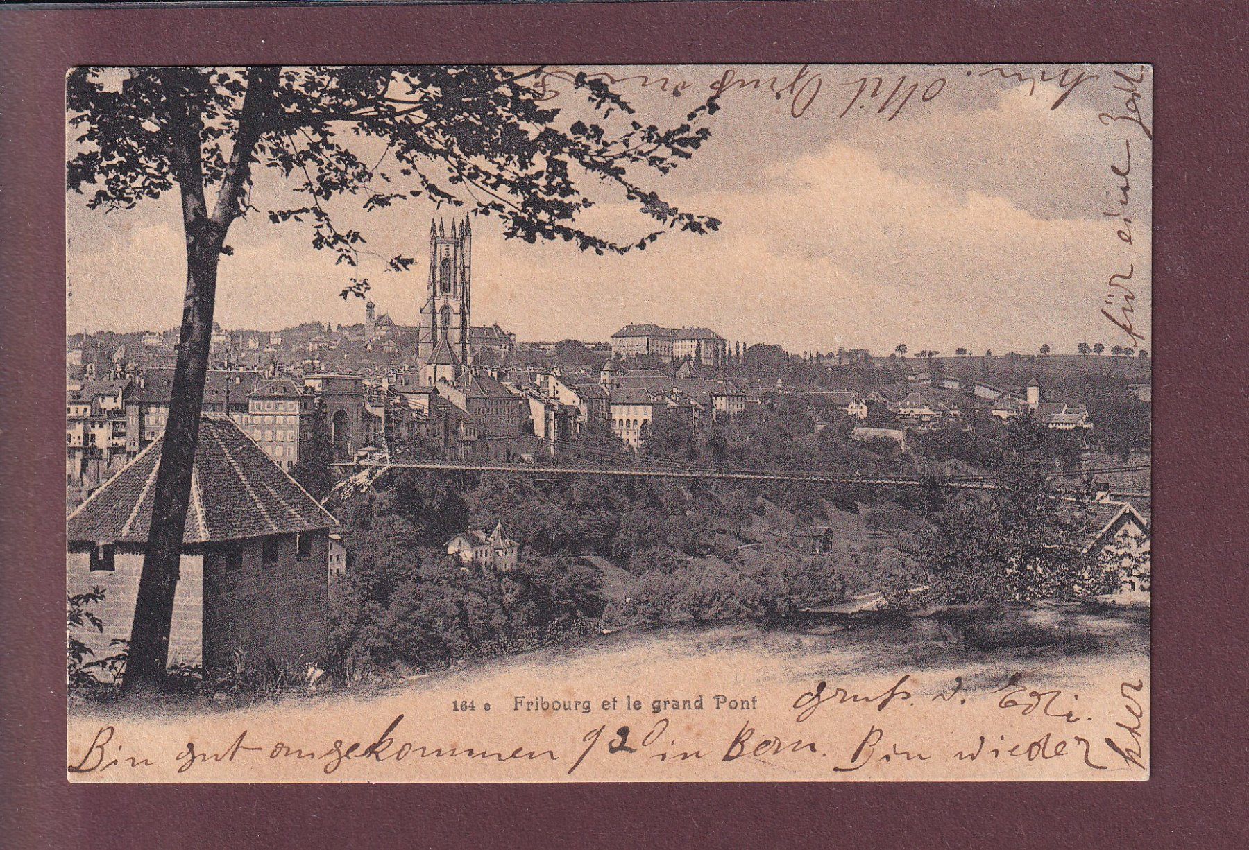 Cartoline postali: FRIBOURG - Pont suspendu - 1907 – Usato da Pully venduto da nicecards