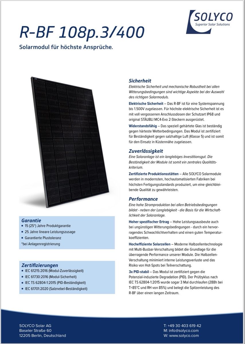 Dispositivi a energia solare: 12 Solyco PV Module / Solarpannel – Usato da Dürnten venduto da solkcim 1