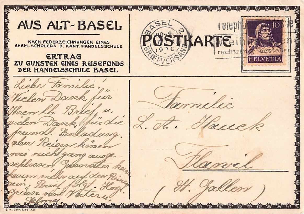 Cartoline postali: SPENDENKARTE HANDELSSCHULE BASEL – Usato da Winterthur venduto da SchatzchischtliWinti 1