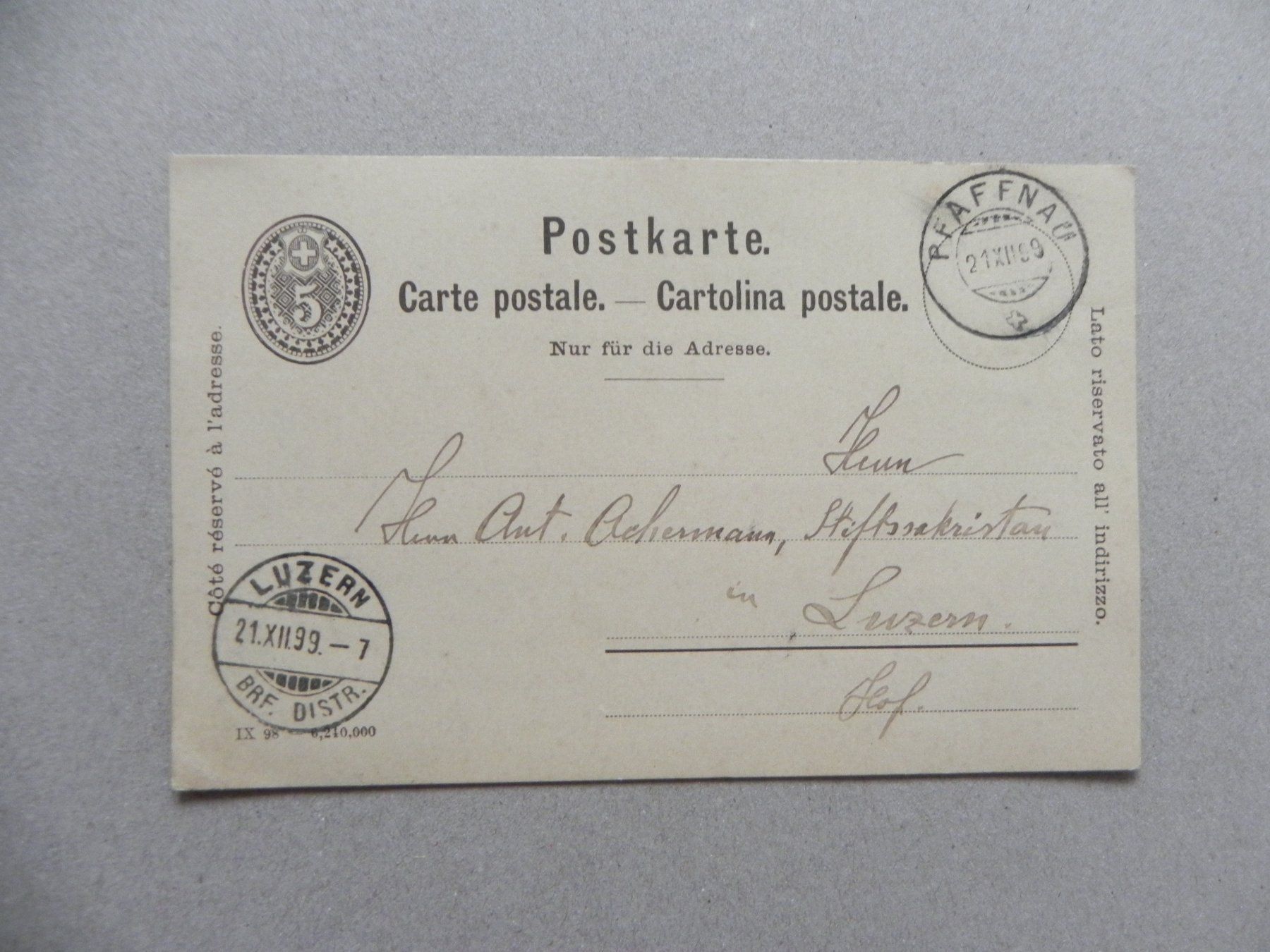 Ansichtskarten: Pfaffnau Luzern LU Post Stempel 1899 – Gebraucht aus Siebnen von krimsie