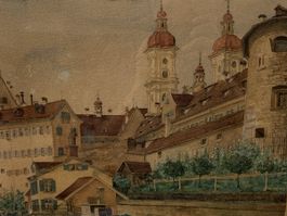 St. Gallen Klosterkirche antikes Aquarell