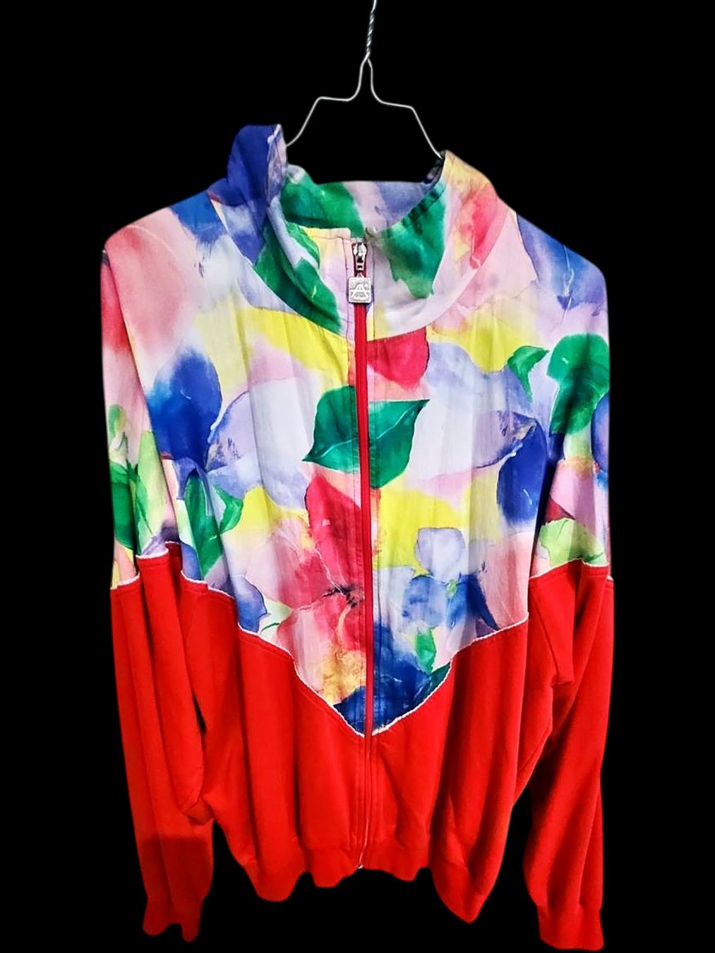 Giacche: Athlet Bunte Blumenmuster Windbreaker Jacke - Rot – Usato da Zug venduto da vinokilo 1