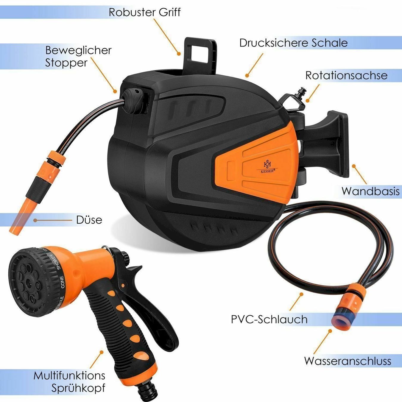 Tuyaux & tubes: KESSER Schlauchaufroller Orange 20 Meter – Neuf avec emballage d'origine à Bottighofen par zaap 2