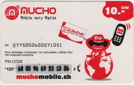 10 CHF MUCHO Telefonkarte - seltene Handy Ladekarte