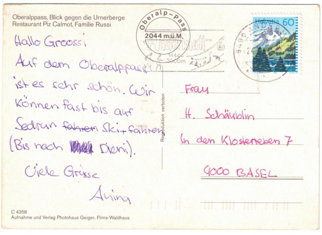 Cartoline postali: Oberalp - Skilift Calmut – Usato da Binningen venduto da Mountainrider 1
