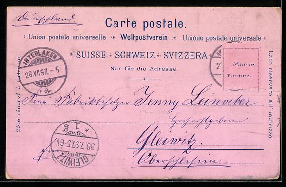 Cartoline postali: Litho Interlaken, Panorama mit Brücke u – Usato da Berlin venduto da bartko-reher 1