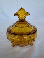 Vintage Bonbonniere / Schmuckdose aus bernsteinfarbenem Glas