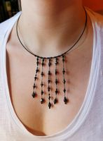 Collier laiton et perles irisées noires