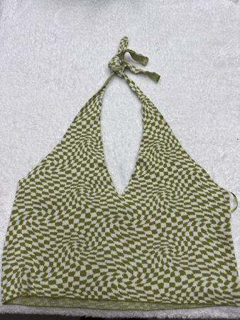 Haut licou carreaux vert et blanc taille 40 viscose pol