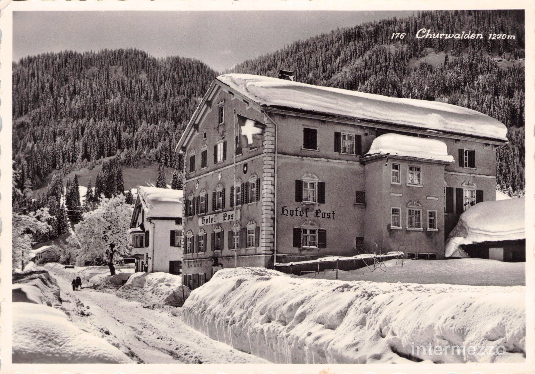Cartoline postali: Churwalden GR // 1961 Hotel Post Schnee // Winter – Usato da Basel venduto da intermezzo12
