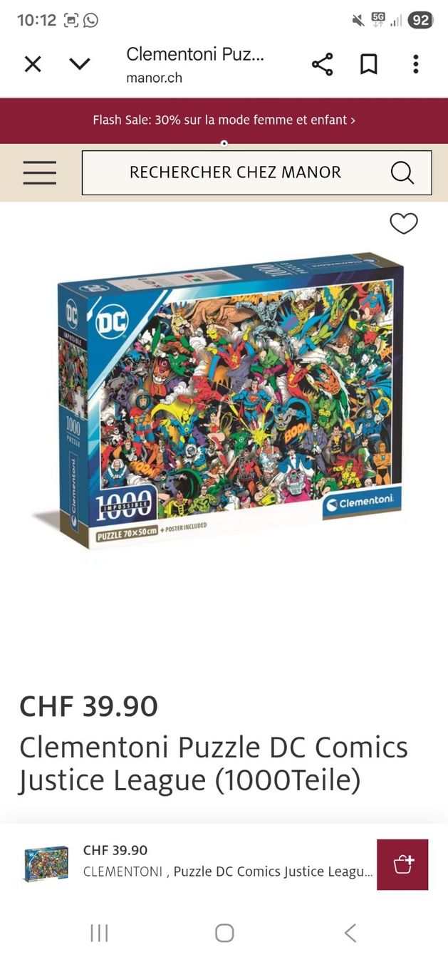 Clementoni Puzzle: Puzzle 1000 pièces - Justice League DC Comics – Usato da La Chaux-de-Fonds venduto da little_bubble 1