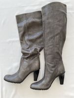 Graue Leder Overknee Stiefel, Gr. 37