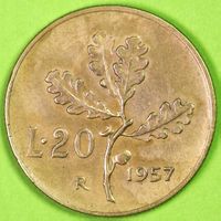 1957 / ITALIEN / 20 LIRE - MÜNZE / SEHR GUT ERHALTEN !