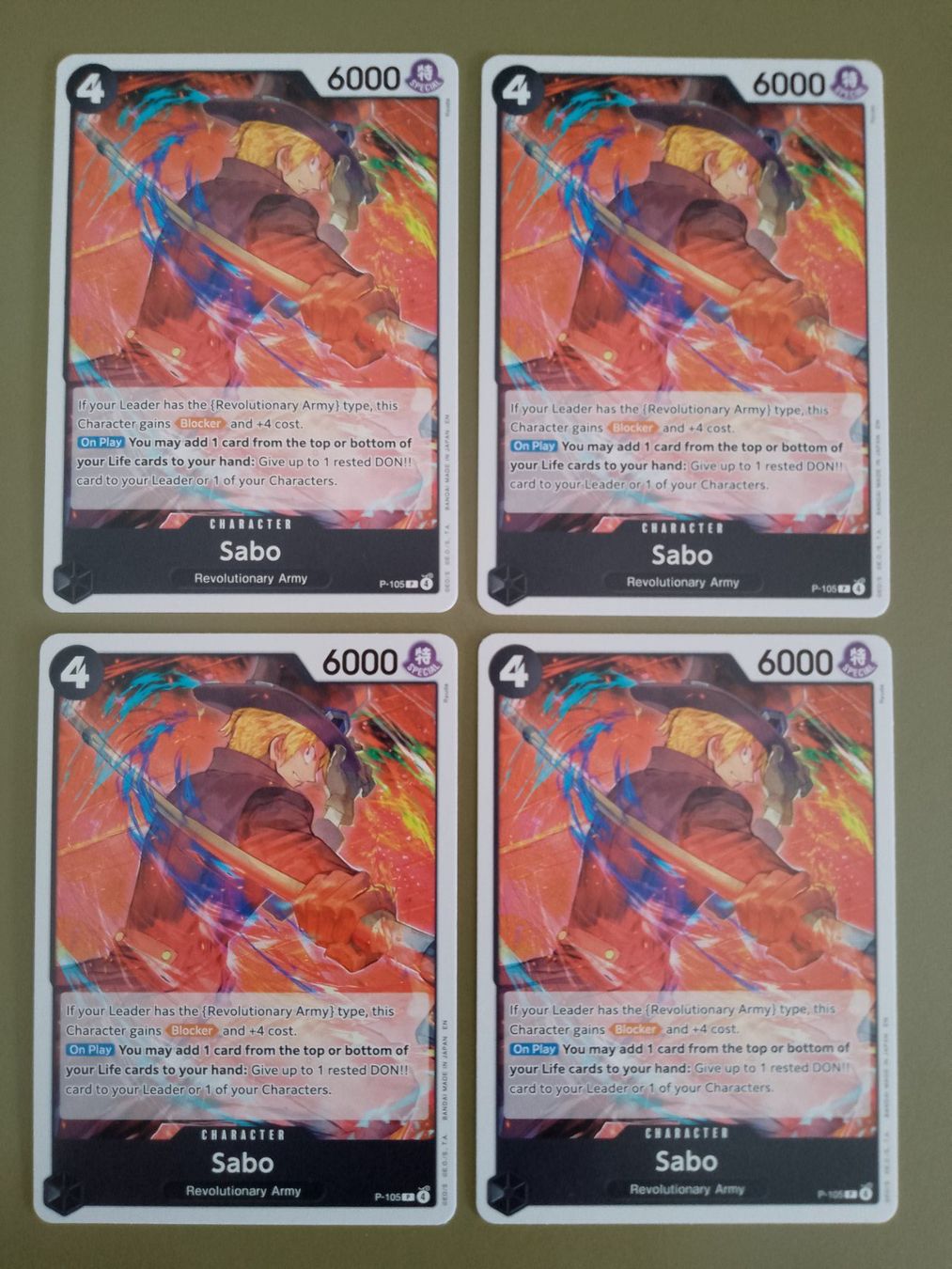 Bandai Carte collezionabili: One Piece 4x Promo Sabo Englisch P-105 – Nuovo (secondo la descrizione) da Jona venduto da Stack