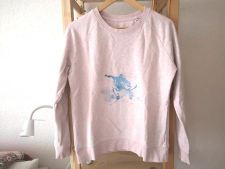 FAIRTRADE Pullover Gr. M mit Snowboardmotiv babyrosa meliert