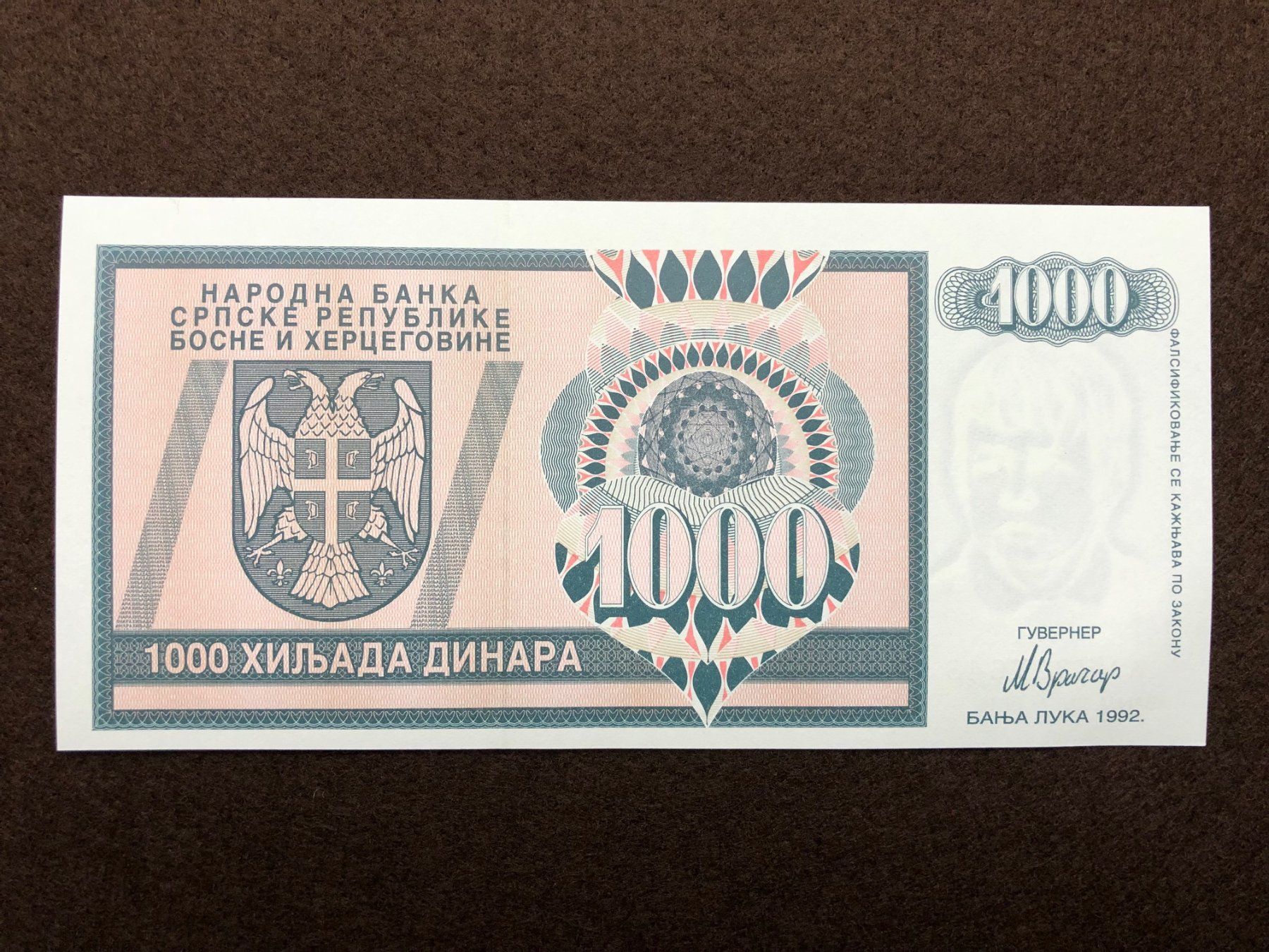Banconote: Banja Luka 1992 - 1000 Dinar UNC – Nuovo (secondo la descrizione) da Pfäffikon SZ venduto da Sieben77 1