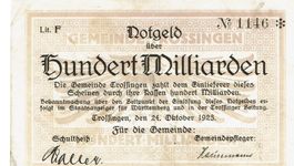 Trossingen 100 Mrd.Mark Lit.F 24.10.1923 VZ-VZ+