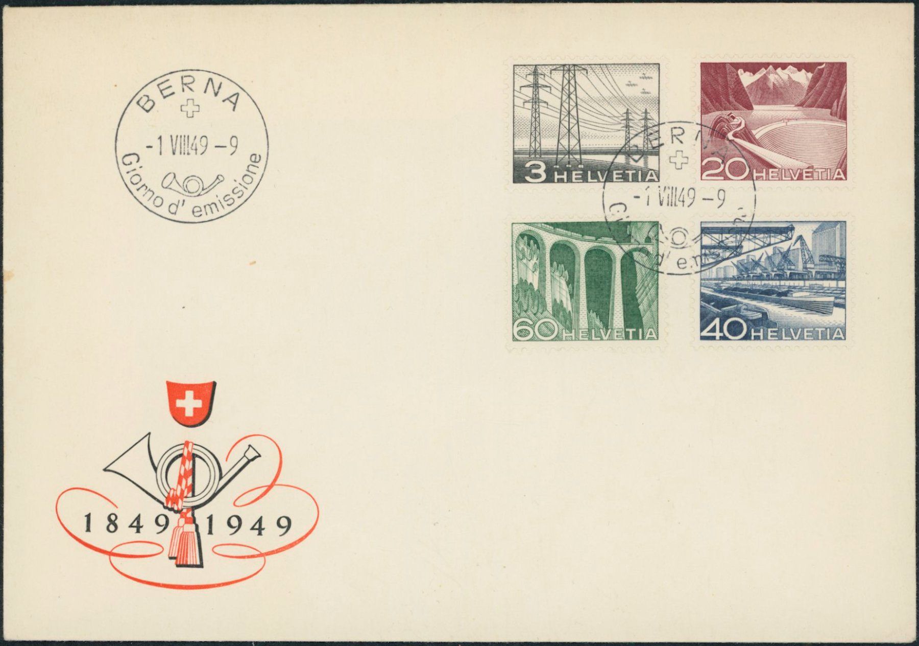 Tutti i francobolli: 1949 - Technik + Landschaft - FDC ET - italienisch • it – Usato da Schindellegi venduto da leecollect 2