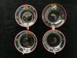 4 grosse, flache, Glas- Tassen