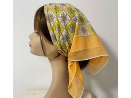 Bandana / Baumwolltuch Gelbtöne 70s-Blumenmotiv VINTAGE 70s