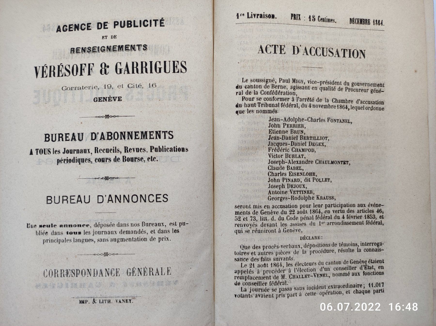 Libri: ANKLAGESCHRIFT - GENF 1864 – Usato da Goldach venduto da Gaip 1