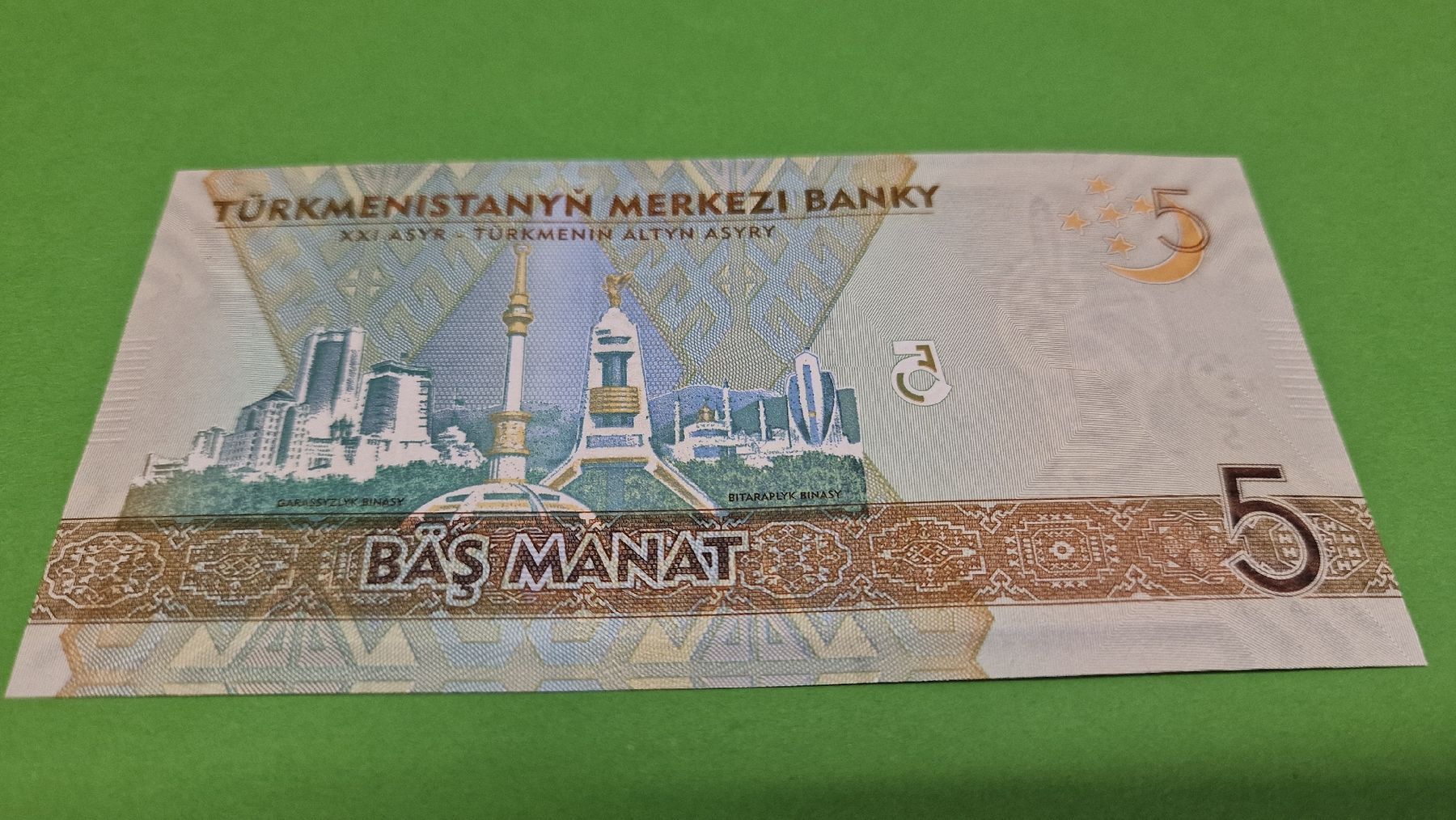 Banconote: 5 Manat Turkmenistan 2020 Banknote  – Nuovo e nell'imballaggio originale da Herisau venduto da Antiques.AR 1
