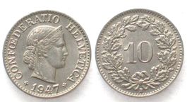 CH 10 Rappen 1947 Ku-Ni unz ERHALTUNG!!!