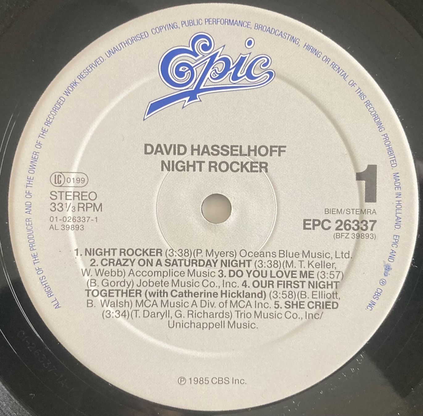 Schallplatten: DAVID HASSELHOFF - NIGHT ROCKER – Gebraucht aus Poliez-Pittet von Newtown-Records 2