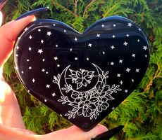 🖤🌙 Obsidian Herz mit silberfarbener Gravur ✨