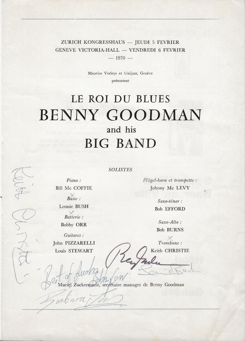 Autogramme: Benny Goodman & Big Band, signed, Jazz!!, Autograph – Gebraucht aus Frauenfeld von Merk52