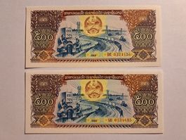 LAOS - 2x 500 Kip 1988 UNC (XB0134485/DE3321154)