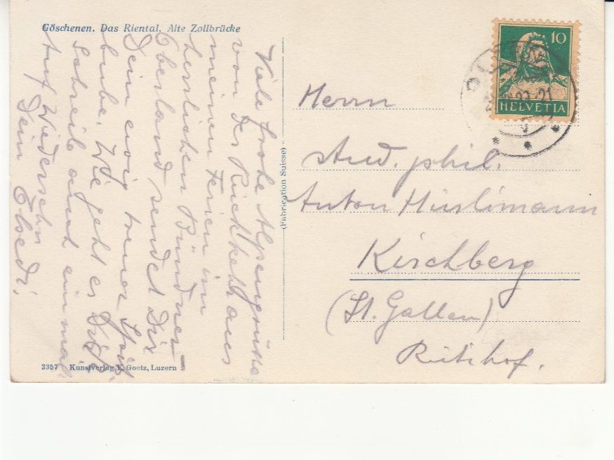 Cartoline postali: Göschenen 1929 – Usato da Bürglen TG venduto da StampGraf 1