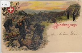 Soldatengruss - Festungsbau - Litho 1898